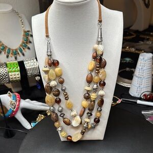 🔥 Premier Designs Triple-Strand Earthtone Beaded Necklace